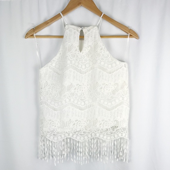 NWOT Monteau Girl White Lace Fringe Crop Top - Picture 4 of 7